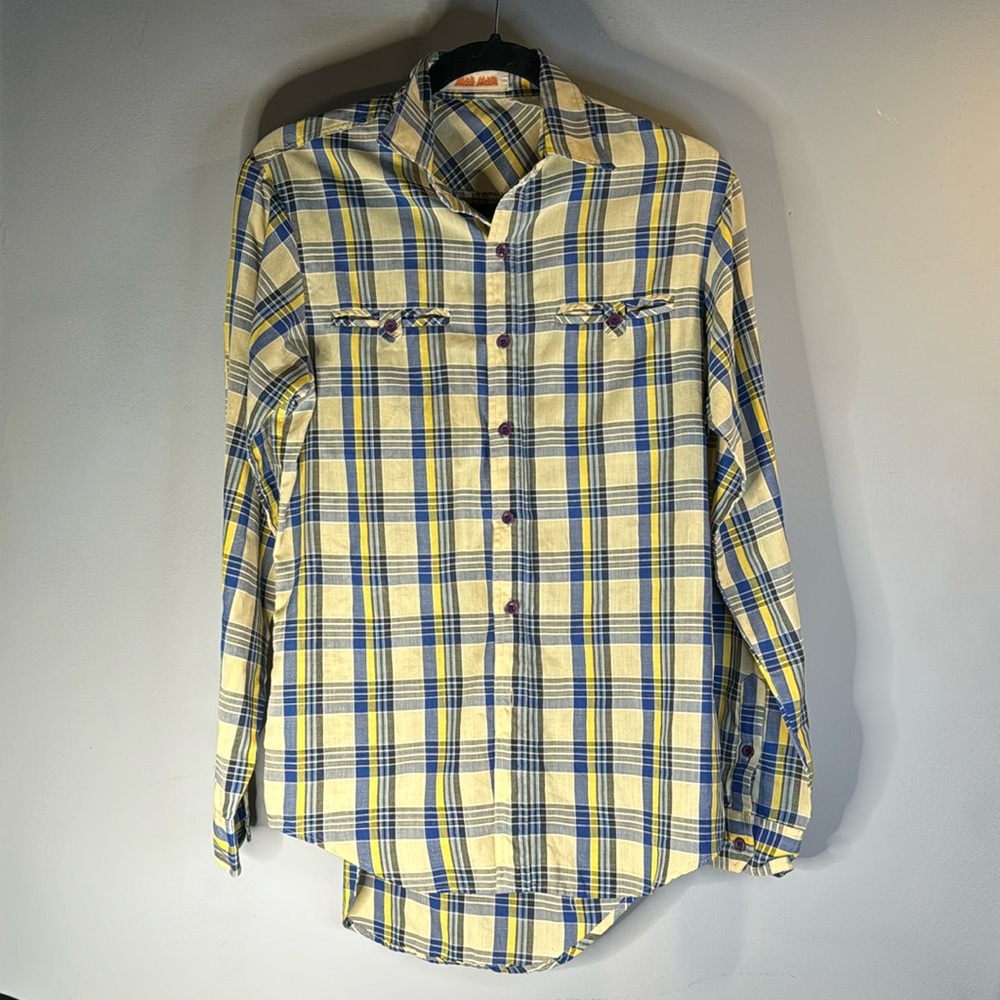 Vintage yellow and royal blue long sleeve button down